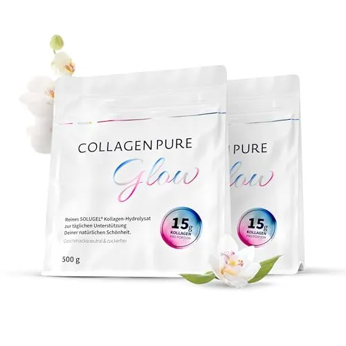 COLLAGEN PURE Glow - 100% reines Kollagen Pulver für strahlende Schönheit - Kollagen-Präparate mit 100% reinem Kollagenhydrolysat, fördert gesunde Haut, kräftiges Haar und starke Nägel. Einfach löslich und geschmacksneutral für Deine individuelle Beauty-Routine!