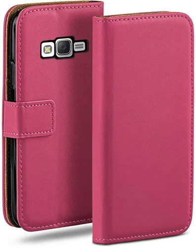 moex Handyhülle für Samsung Galaxy J5 (2015) Hülle Klappbar Book Case Pink 5 Zoll, Klapphülle Kartenfach Flip Cover Handytasche Leder Optik Schutzhülle