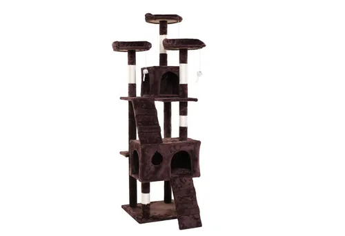 Katzenbaum 170 cm - Kratzbaum für Katzen mit Spielzeug - Kratzbaum & Möbel, 170 cm hoch, mit 3 Liegeflächen und 2 Höhlen, inklusive Spielzeug für Unterhaltung, stabiler Aufbau und bequeme Rampe für den Aufstieg.