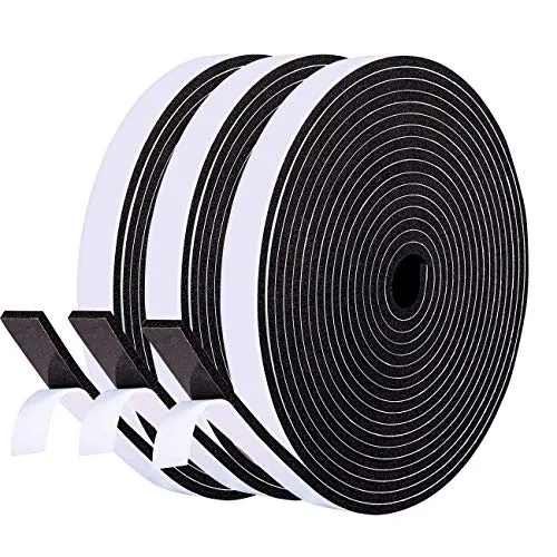 fowong 15m Dichtungsband Selbstklebend für Türen Fenster 12mm(B) x 3mm(D) Türdichtungen Schaumstoff Klebeband Gummidichtung kochfeld Anti-Kollision 3 Rollen je 5m lang