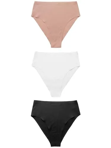 NEXT Damen 3er-Pack No VPL Hochbund-Slips, hohes Bein Schwarz/Weiß/Praline Nude 50