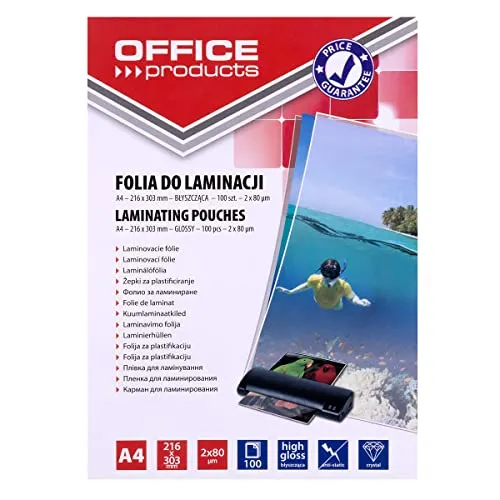 OFFICE PRODUCTS 20325415-90 Laminierfolie A4, 2 x 80 micron, glänzend, 100 Stück, transparent