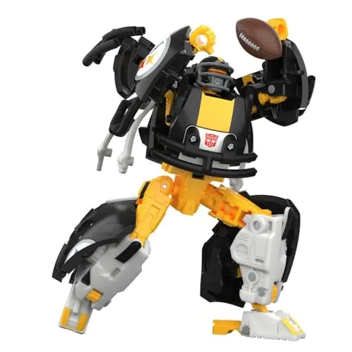 Transformers NFL Pittsburgh Steelers Steelsmash Action-Figur - Offizielle NFL Transformers Figur von Steelsmash, wandelbar in 23 Schritten vom Roboter zum Football-Helm. Mit beweglichen Gliedern und Zubehör wie einem Mini-Football perfekt für Fans und Sammler.
