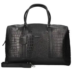 Burkely Weekender Cool Colbie schwarz - Stylische Reisetasche aus 100% gewachstem Leder in Kroko-Optik, ideal für Wochenendausflüge mit einem großzügigen Volumen von 35 l und praktischem umlaufendem Zweiwege-Reißverschluss.