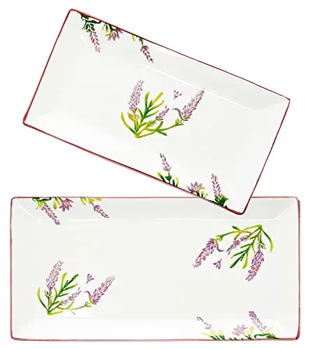 Lashuma tiefe Obstplatten 28x15 cm - 38x18 cm, Servierteller Set 2 teilig, Speiseteller lila Lavendel