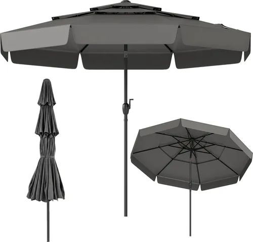 COSTWAY Sonnenschirm 300 cm mit Kurbel und 3-stufigem Dach, windfest und neigbar - Dieser 300 cm große Sonnenschirm mit 3-stufigem belüftetem Dach sorgt für optimale Luftzirkulation und Stabilität. Einfach mit der Kurbel zu bedienen, ist er ideal für Terrassen, Gärten und Cafés.