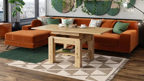 designimpex Cleo Aufklappbarer Couchtisch 75/150 cm in Eiche Artisan