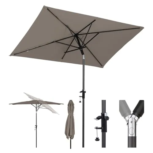 Sekey Sonnenschirm 200 × 125 cm mit Halterung - Rechteckiger Sonnenschirm für Balkon, Terrasse und Garten; windfest, kippbar und mit GRS-zertifiziertem Bezug aus 80% recycelten Fasern für nachhaltigen Sonnenschutz.
