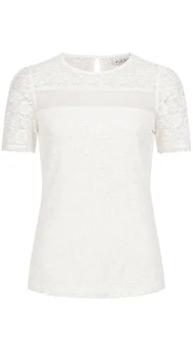 Nübler Trachtenbluse Damen - Kurzarm, mit Spitze verzierte Bluse - Moderne bayerische Tracht, Adele in Creme, Größe:52