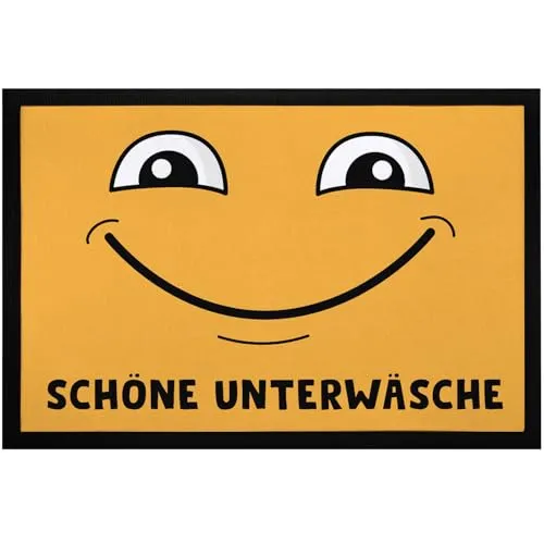 MoonWorks® Fußmatte mit Spruch Schöne Unterwäsche grinsendes Gesciht Emoticon rutschfest & waschbar Schwarz 60x40cm