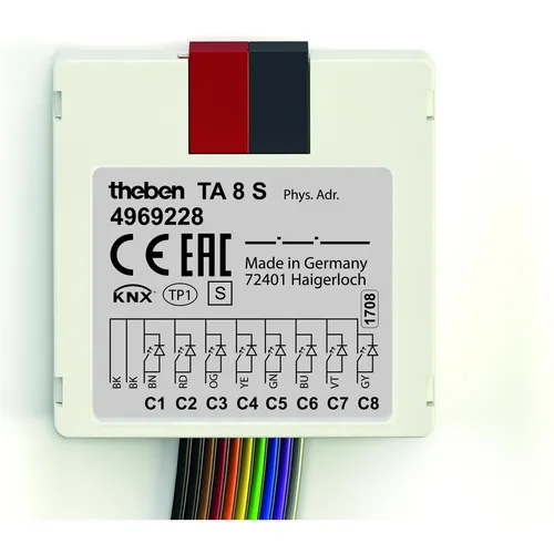 Theben TA 8 S KNX 8-fach Binäreingang - Heizgeräte Zubehör – Flexible KNX Tasterschnittstelle für optimale Gebäudeautomation mit Temperaturmessung und LED-Ansteuerung.