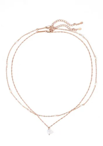 Hey Happiness Perlenketten-Set Damen 2-tlg., Schmuckset, Layer Halskette Silber 925 mit weißen Perlen, Brautschmuck
