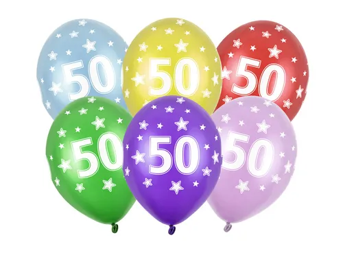 Ballons 30cm, 50th Birthday, Metallic Mix (1 VPE / 6 Stk.) in silber von PartyDeco