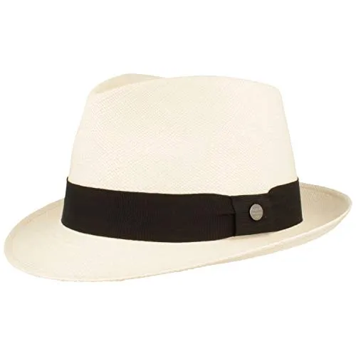 Breiter ORIGINAL Panama-Hut Stroh-Hut Sommer-Hut aus Ecuador – Schmaler Trilby - Handgeflochten Hut UV-Schutz, Bruchschutz - Weiss, L