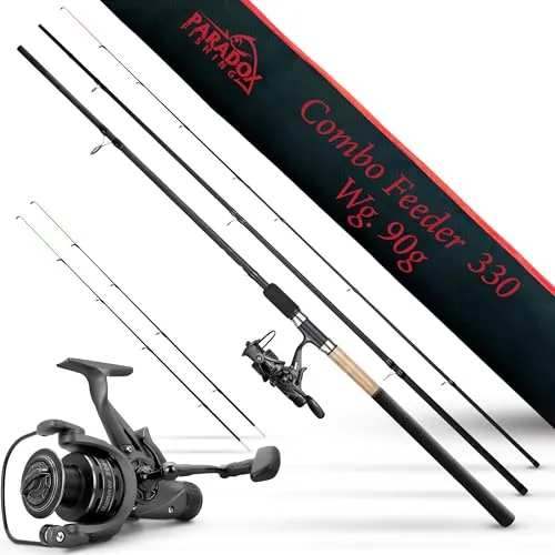 Paradox Fishing Feederrute 3,3m Wg. 90g mit 3000 Runner Rolle I Method Feeder Rute Angelrute Feederruten zum Angeln mit Futterkorb