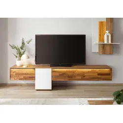 Lowboard Wildeiche 220x43x55 cm - Modernes Design mit LED-Beleuchtung - Elegantes Lowboard aus Wildeiche mit Push-to-Open- und Soft-Close-Technologie. Hochwertiges Mattglas in Weiß und integrierte LEDs setzen stilvolle Akzente. Ideal für dein Wohnzimmer!