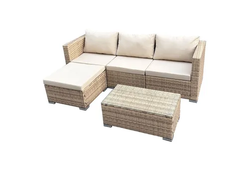 SVITA QUEENS Gartenlounge 5-tlg. Set Polyrattan Beige - Modernes 5-teiliges Lounge Set aus wetterbeständigem Polyrattan. Ideal für bis zu 4 Personen, inklusive bequemer Kissen und Glas-Tischplatte. Perfekt für entspannte Stunden im Garten!