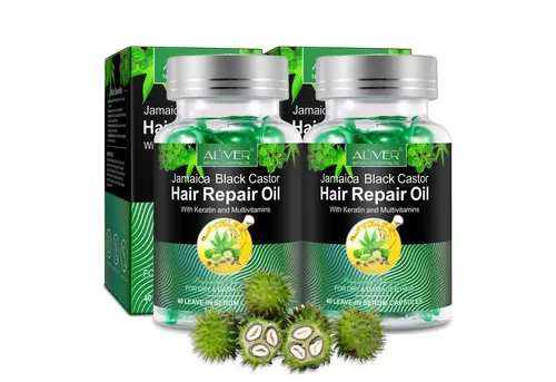 ALIVER Haaröl Rizinusöl Haarwachstum Haarpflege in Kapseln Bart Bio Vegan, 2-tlg.