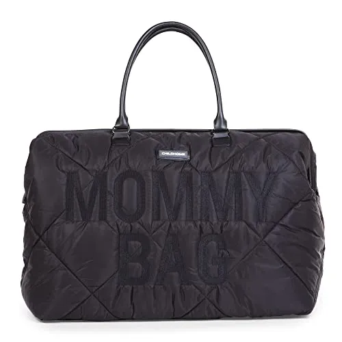 Childhome Wickeltasche Mommy Bag in Schwarz - Vielseitige Wickeltasche mit 58L Fassungsvermögen, ideal für Babyartikel und Snacks. Inklusive Wickelunterlage und isolierter Tasche, pflegeleicht und wasserabweisend.