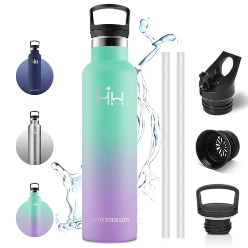 Vikaster Trinkflasche, Thermosflasche 1l, BPA-frei Trinkflasche, Thermosflasche mit Strohhalm, Trinkflaschee für Schule, Fitness, Fahrrad, Sport, Camping, Outdoor