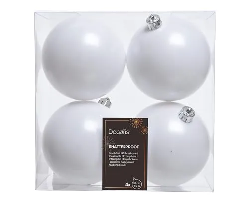 Weihnachtsbaumkugeln, Bruchsicher, Pack 4 x100mm Winter White