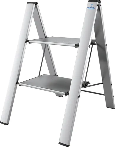 Bischof Colombo Trittleiter Leonardo Black 2-stufig - Leiter aus Aluminium in schwarz/silber, tragfähig bis 150 kg, ideal für sicheres Arbeiten in Haushalt und Garten, kompakt und zusammenklappbar.