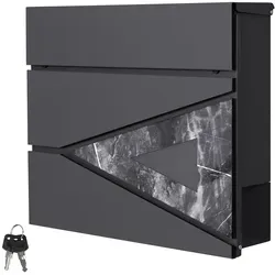 ML-Design Briefkasten mit Zeitungsfach, Anthrazit und Marmoroptik - Moderner Briefkasten aus pulverbeschichtetem Stahl, wetterfest und mit integriertem Zeitungsfach. Ideal für die sichere und trockene Aufbewahrung Ihrer Post.