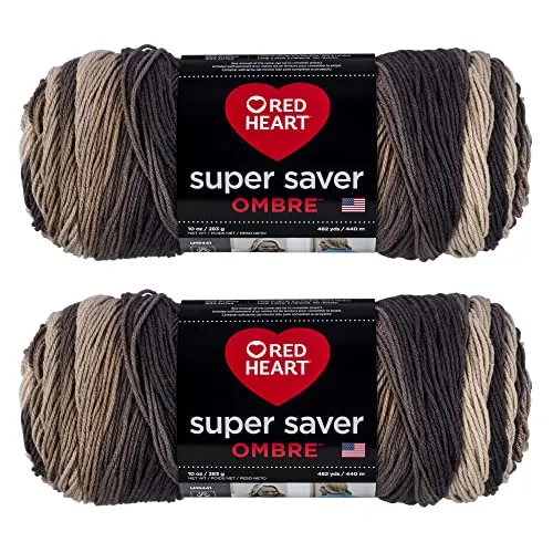 Red Heart Super Saver Jumbo-Hickory-Ombré-Garn, Acryl, 4 Medium (Kammgarn), 482 Meter, 2 Stück
