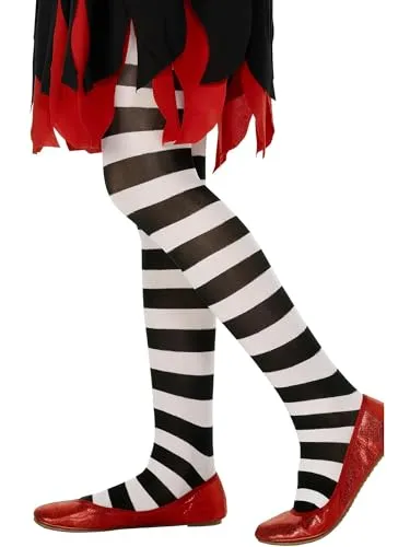 Smiffy's - Tights Black and White Striped, Age 6-12,Farblos