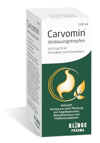 Carvomin pflanzliche Verdauungstropfen bei Magen-Darm-Beschwerden, 100 ml | Bei Blähungen, Völlegefühl & Magenkrämpfen, mit nur 3 Heilpflanzen & natürlichen Bitterstoffen, Ohne Schöllkraut