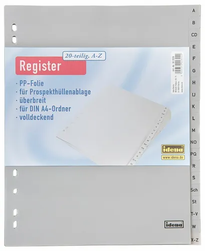 Ordner Register A-Z / Überbreit / 20tlg. / DIN A4 / aus PP 120µ / Farbe: grau 5