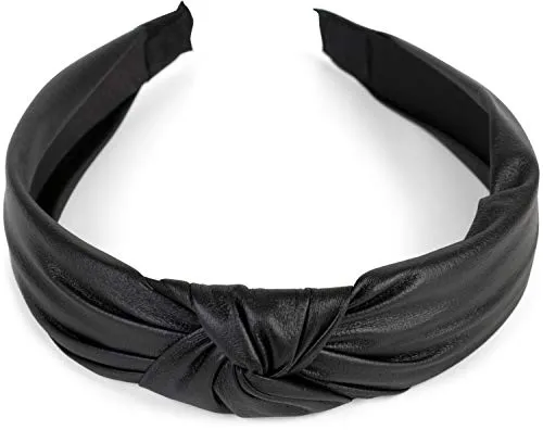 styleBREAKER Damen Haarreif mit Knoten in Kunstleder Optik, Retro Style Haarband, Headband 04026046, Farbe:Schwarz