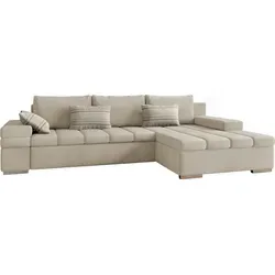 Mirjan24 Ecksofa Beige - 6-Sitzer mit Schlaffunktion - Ecksofa in L-Form mit Bettkasten und schmutzabweisendem Stoff, ideal für gemütliche Wohnzimmer und Übernachtungsgäste.