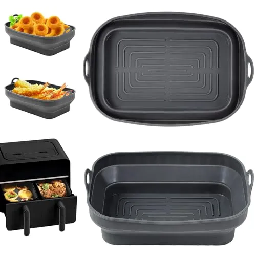 2Pcs Airfryer Zubehör für Ninja AF400EU AF300EU, Airfryer Silikonform für Ninja Foodi Max Dual Zone, Faltbar Silikonform Für Heißluftfritteuse Zubehör, Air Fryer Accessories für Heißluftfritteuse
