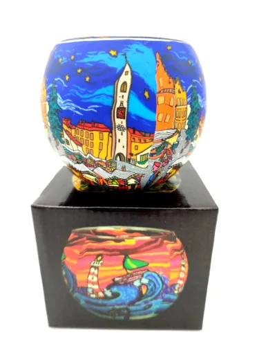 Leuchtglas Weihnachtsmarkt Windlicht, Teelichthalter Dekoration Glas, Kerzenfarm