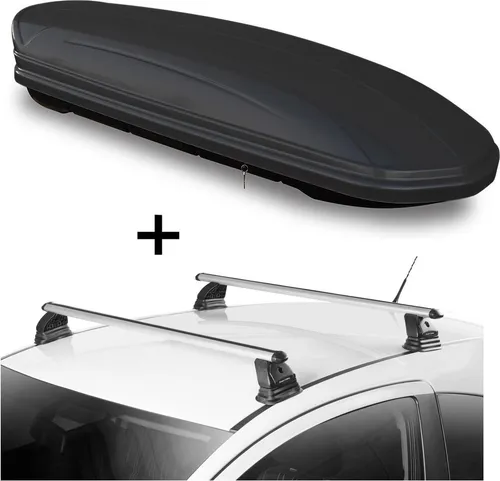 Dachbox VDPMAA460 460 Liter schwarz matt abschließbar + Dachträger VDP EVO ALU für Mazda 3 (BL)