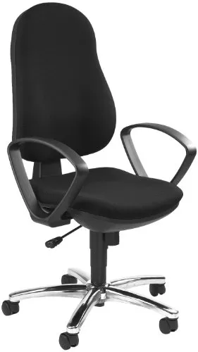 Topstar Bürostuhl Syncro Steel 8929 G20, Schwarz mit Chromgestell - Bürostuhl mit ergonomischer Synchron-Mechanik und Bandscheibensitz für optimalen Komfort, ideal für lange Arbeitstage.
