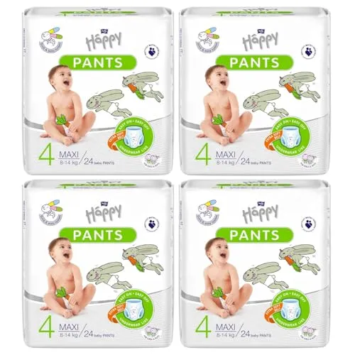 Bella Baby Happy Windel Pants Gr.4 Maxi, 4er Pack (4 X 24 Stück): Höschenwindeln Für Kinder 8-14 Kg, Ideal Beim Töpfchentraining…