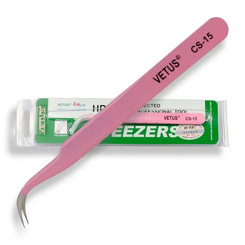 Wimpern Pinzette Wimpernverlängerung Pinzette VETUS CS-15  pink gebogen