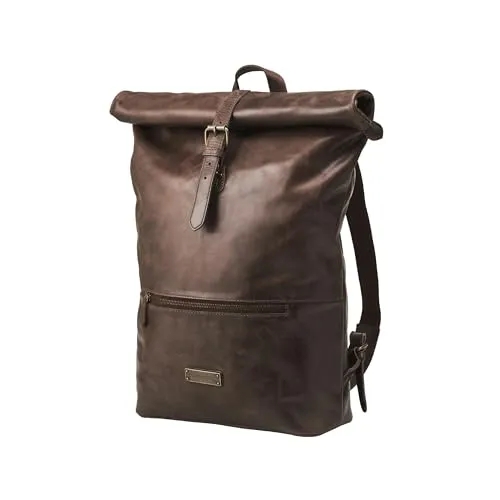 DRAKENSBERG Leder Roll-Top Rucksack 'Ryan' für Damen und Herren - 25L Kaffee-Braun - Stylischer Roll-Top-Rucksack aus hochwertigem Leder mit 15