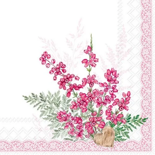 Servietten Eriken rose Erika Blüten Blumen Farn Garten Bordüre rosa 33x33cm 20
