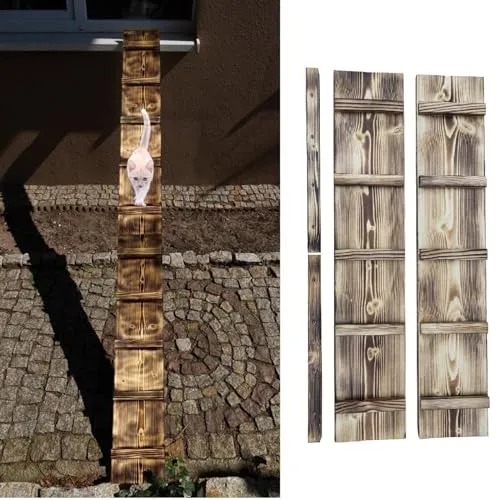 QLS Haustiertreppe Katzenleiter - Geflammt und Geölt, 100 cm - Sonstiger Katzenbedarf, ideal für Balkone bis 7m, mit Schraubhaken für extra Stabilität und Sicherheit für Ihre Katze oder Ihren Hund.