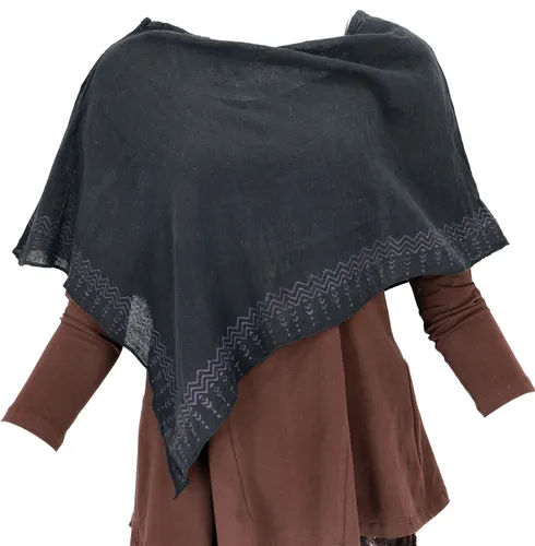 Lagenlook Poncho, bedruckter leichter Poncho, Unikat Pixi Poncho - schwarz/Mode