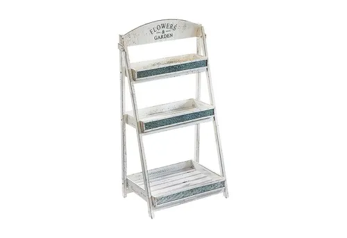 Kobolo Blumenständer aus Holz mit 3 Böden in Altweiß in grau von Kobolo