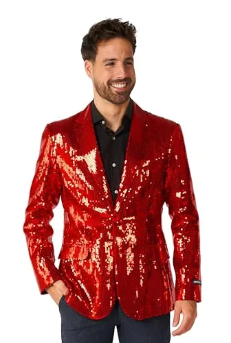 SuitMeister Glitzerjacke rot - Junggesellenabschieds-Kostüme mit außergewöhnlichem Design und modischem slim-fit Schnitt. Setze ein Statement auf Partys mit dieser glitzernden Jacke!
