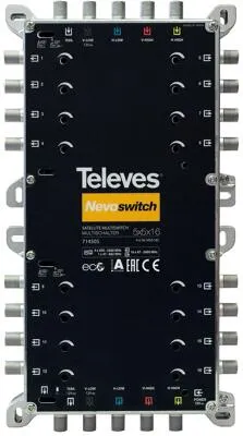 Televes Nevoswitch 5 x 5 x 16 F Terminal/Wasserfall - Multischalter 5in16 im robusten Gussgehäuse, receiverpowered und kaskadierbar mit einstellbaren Abschlusswiderständen und Pegelstellern für optimale Signalqualität.