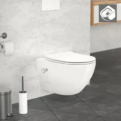 LuxeBath Tiefspül-WC mit Bidet-Funktion - Spülrandloses Hänge-WC aus Keramik, inklusive abnehmbarem Softclose-Toilettensitz, ideal für moderne Bäder und platzsparende Wandmontage.