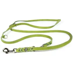 CopcoPet Hundeleine Fettlederleine Hundeleine geflochten dreifach verstellbar, Leder, Führerleine, zum umhängen, pflanzlich gegerbt, verschiedene größen grün 2,40 m x 12 mm