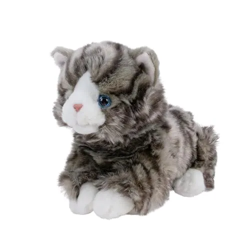 Teddys Rothenburg Kuscheltier Katze liegend grau getigert 25 cm - Kuscheltiere in grau getigert, 25 cm groß, aus kuschelweichem Plüsch, maschinenwaschbar bis 30°C – der perfekte Freund für kleine Katzenfans und große Tierliebhaber!