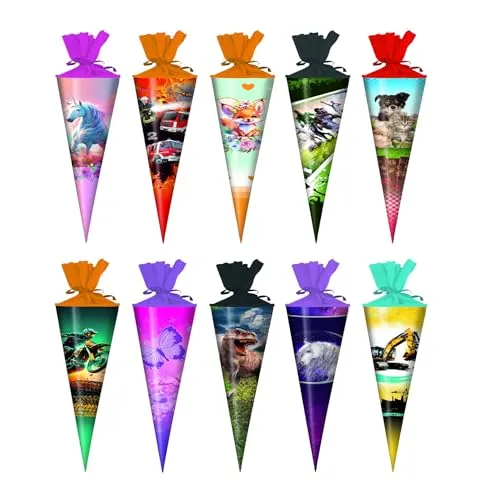 Livepac-Office 10x Schultüte/Zuckertüte / 25cm / rund